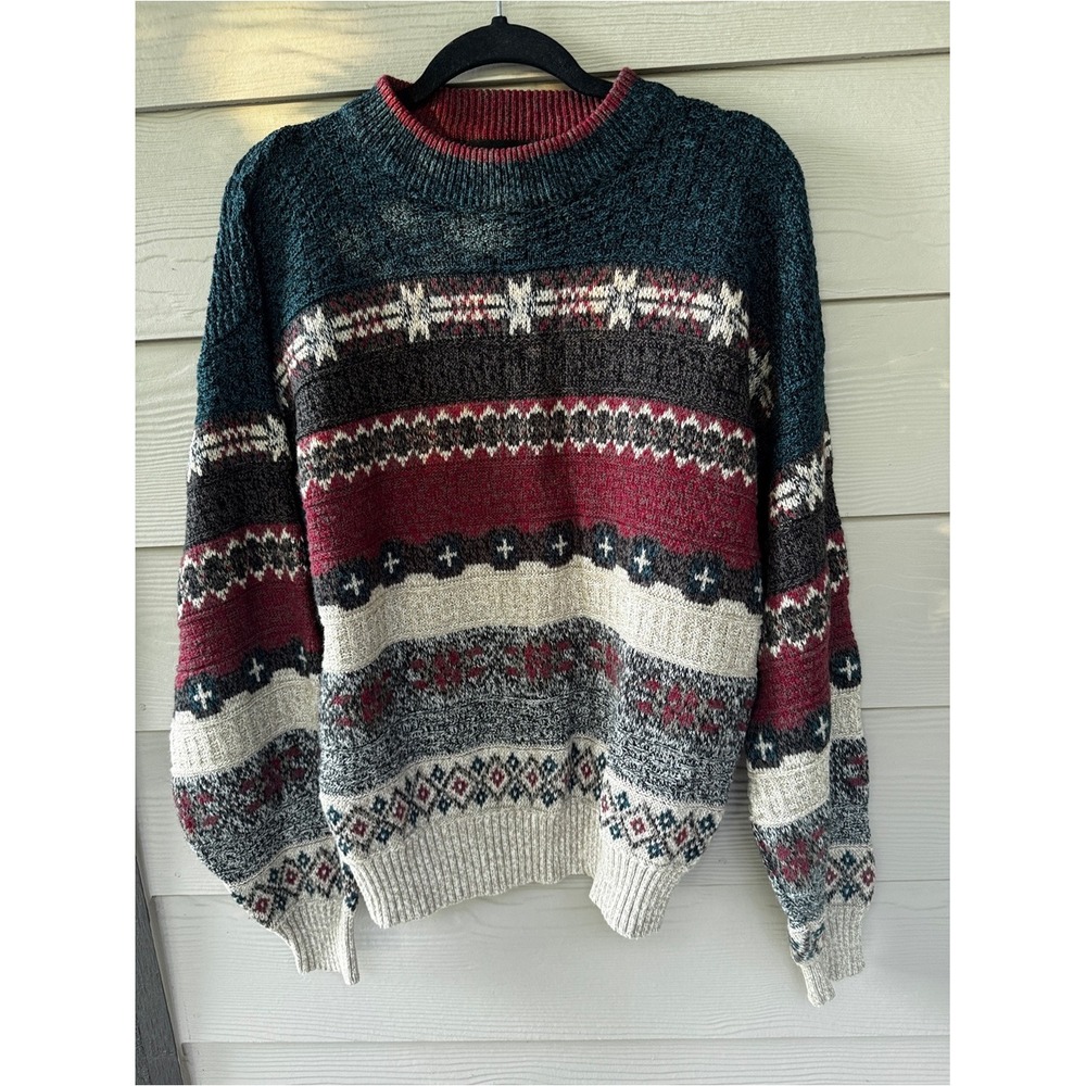 Vintage Expressions International Sweater L Fair Isle Nordic Oversized 90s